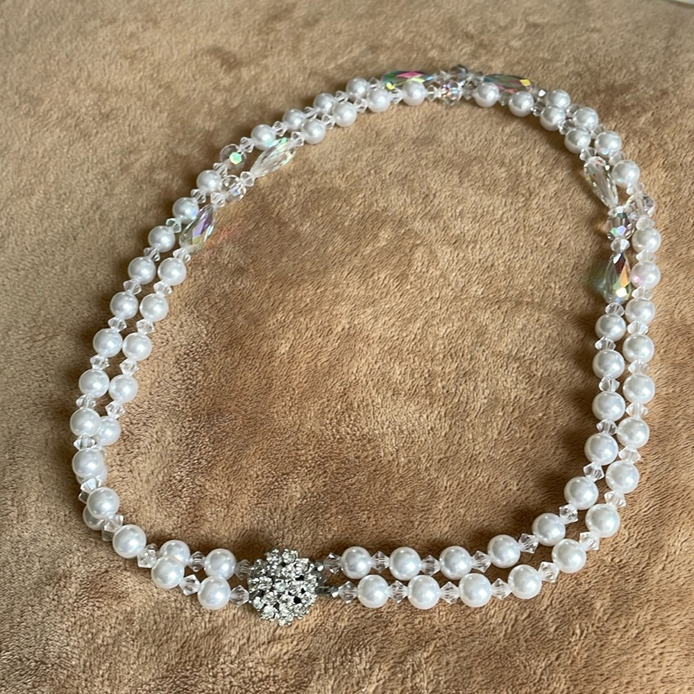 Faux pearl and bead antique necklace with beautiful clasp.